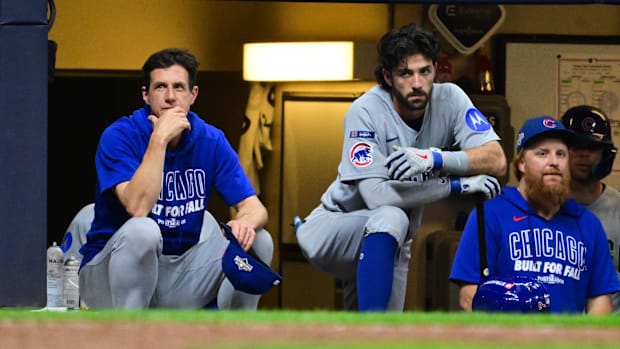Craig Counsell of Chicago Cubs in blue sweatshirt Craig Counsell of Chicago Cubs in blue sweatshirt