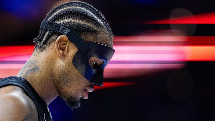 Apr 14, 2024; Philadelphia, Pennsylvania, USA; Brooklyn Nets center Nic Claxton (33) during the first quarter against the Philadelphia 76ers at Wells Fargo Center. Mandatory Credit: Bill Streicher-Imagn Images