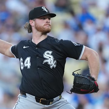 Chicago White Sox starting pitcher Shane Smith (64) throws against the Los Angeles Dodgers at Dodger Stadium. 