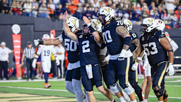 Vanderbilt quarterback Diego Pavia (2) celebrates a touchdown during the fourth quarter against Auburn at FirstBank Stadium in Nashville, Tenn., Saturday, Nov. 8, 2025.