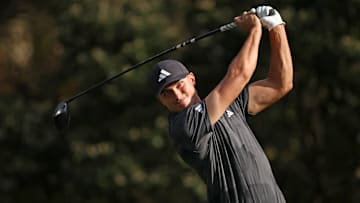 Ludvig Åberg tees off during the second round of the 2025 Players Championship at TPC Sawgrass