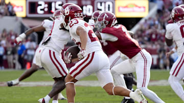 Oklahoma defensive back Eli Bowen runs an interception back in the Sooners' victory over Alabama last month.