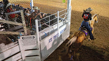 LaTricia Duke from Zephyr, Texas, competes in the WPRA barrel race during the 88th annual St. Paul Rodeo on Tuesday, July 2, 2024, in St. Paul, Ore.