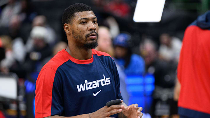 Mar 5, 2025; Washington, District of Columbia, USA; Washington Wizards guard Marcus Smart (36) warms up prior to the game between the Washington Wizards and the Utah Jazz at Capital One Arena. Mandatory Credit: Reggie Hildred-Imagn Images