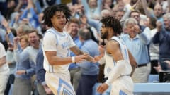 UNC basketball guards Elliot Cadeau and RJ Davis