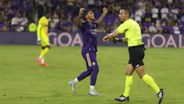 Oct 2, 2024; Orlando, Florida, USA; Orlando City midfielder Facundo Torres (10) celebrates a goal against the Philadelphia Union during the second half at Inter&Co Stadium. Mandatory Credit: Morgan Tencza-Imagn Images