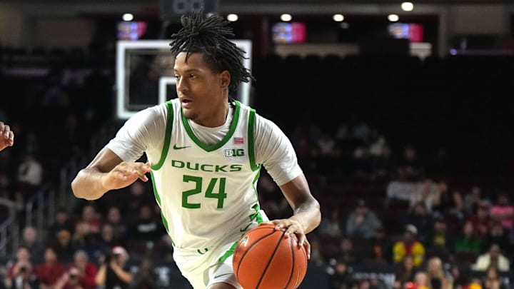 Dec 4, 2024; Los Angeles, California, USA; Oregon Ducks guard Jamari Phillips (24)