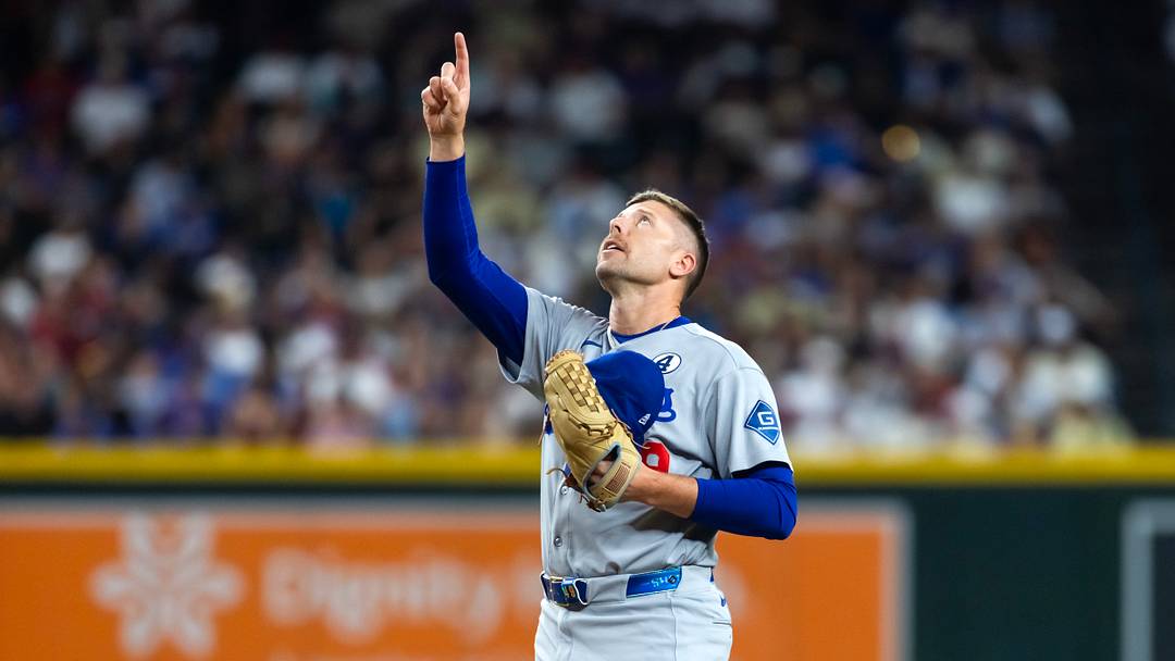 Jun 2, 2026; Phoenix, Arizona, USA; Los Angeles Dodgers pitcher Blake Treinen reacts against the Arizona Diamondbacks at Chase Field. Mandatory Credit: Mark J. Rebilas-Imagn Images Jun 2, 2026; Phoenix, Arizona, USA; Los Angeles Dodgers pitcher Blake Treinen reacts against the Arizona Diamondbacks at Chase Field. Mandatory Credit: Mark J. Rebilas-Imagn Images