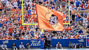 Sep 14, 2024; Tulsa, Oklahoma, USA;  The Oklahoma State Cowboys flag is flown in the end zone after a score against the Tulsa Golden Hurricane during the third quarter at Skelly Field at H.A. Chapman Stadium. Mandatory Credit: Brett Rojo-Imagn Images