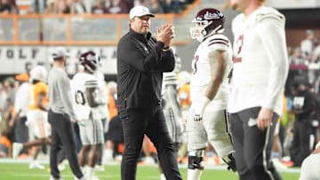 Mississippi State head coach Jeff Lebby before an NCAA college football game between Tennessee and Mississippi State at Neyland Stadium in Knoxville, Tenn., Saturday, Nov. 9, 2024.