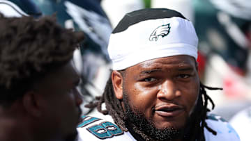 Sep 21, 2025; Philadelphia, Pennsylvania, USA; Philadelphia Eagles defensive tackle Jalen Carter (98) during the second half at Lincoln Financial Field. Mandatory Credit: Bill Streicher-Imagn Images