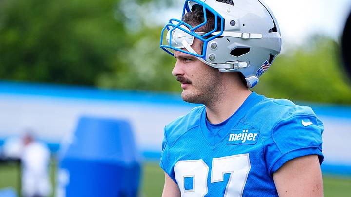 Detroit Lions tight end Sam LaPorta during mini camp at Meijer Performance Center in Allen Park.