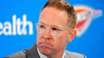 Thunder general manager Sam Presti speaks during an introductory press conference for the 2024 Thunder draft picks at Oklahoma Contemporary Arts Center in Oklahoma City, Saturday, June, 29, 2024.