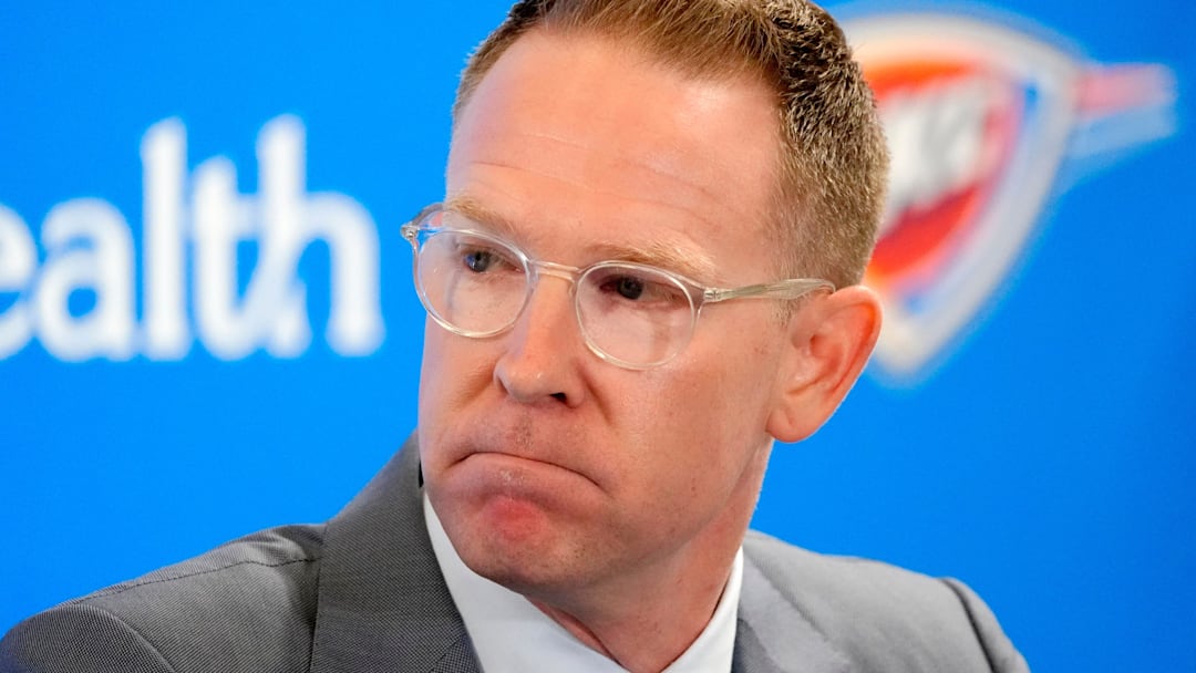Thunder general manager Sam Presti speaks during an introductory press conference for the 2024 Thunder draft picks at Oklahoma Contemporary Arts Center in Oklahoma City, Saturday, June, 29, 2024.