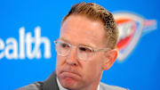 Thunder general manager Sam Presti speaks during an introductory press conference for the 2024 Thunder draft picks at Oklahoma Contemporary Arts Center in Oklahoma City, Saturday, June, 29, 2024.