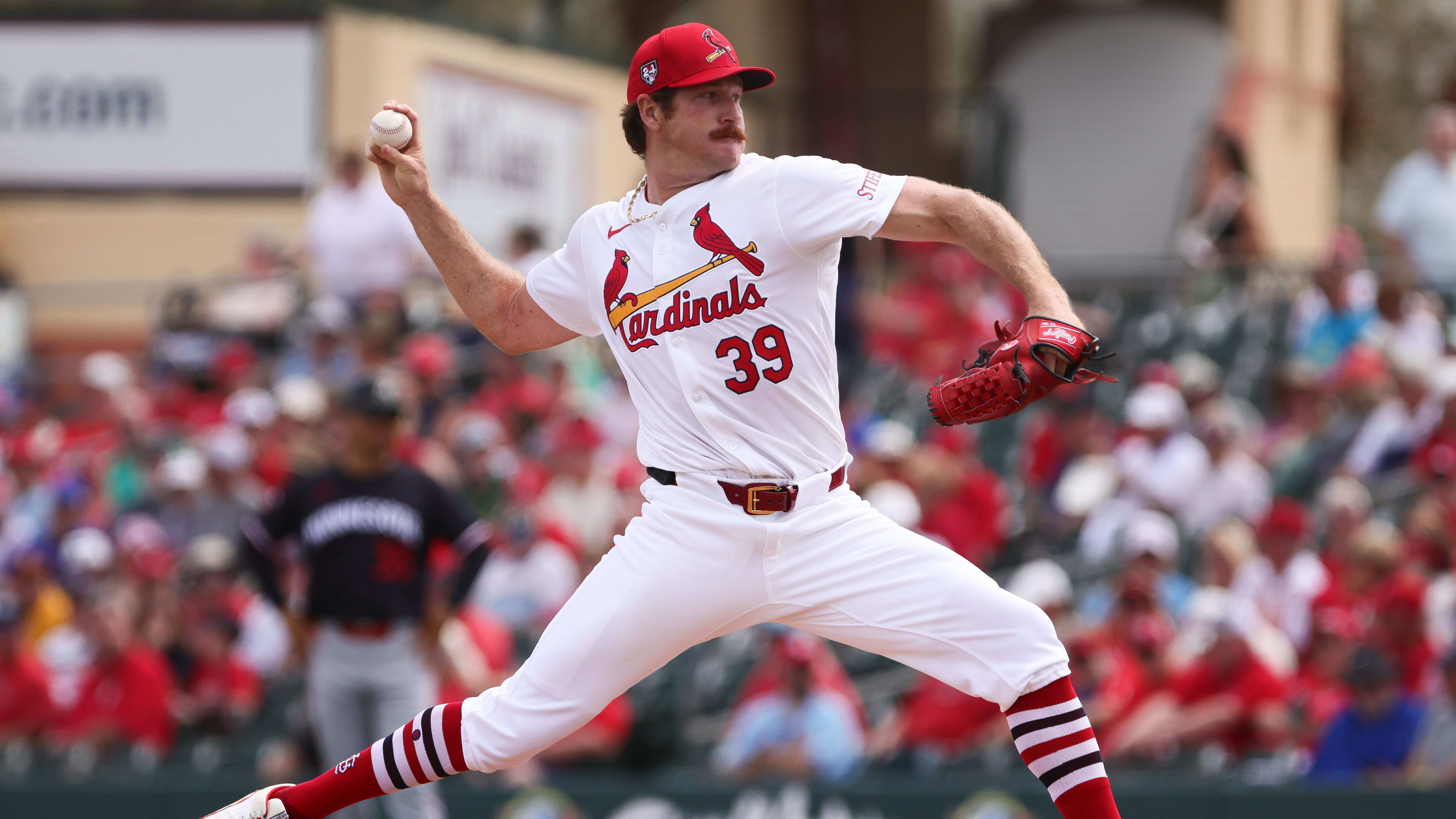 Mar 5, 2024; Jupiter, FL, USA; St. Louis Cardinals pitcher Miles Mikolas (39) faces the Minnesota Twins in Spring Training.