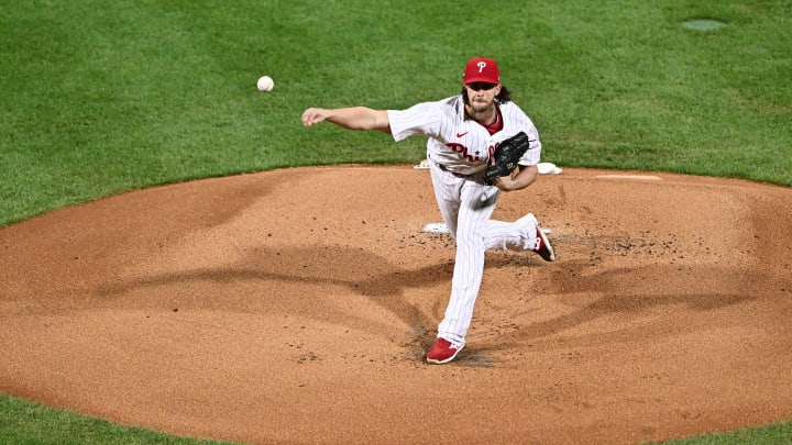 Oct 17, 2023; Philadelphia, Pennsylvania, USA; Philadelphia Phillies starting pitcher Aaron Nola