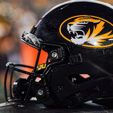 Aug 29, 2024; Columbia, Missouri, USA; A general view of a Missouri Tigers helmet during the first half of the game against the Murray State Racers at Faurot Field at Memorial Stadium. Mandatory Credit: Denny Medley-Imagn Images