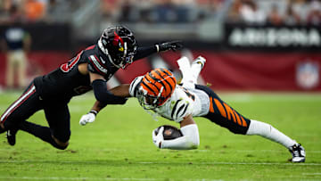 Oct 8, 2023; Glendale, Arizona, USA; Cincinnati Bengals wide receiver Tyler Boyd (83) dives for