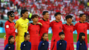 Jugadores de Corea previo al partido ante Uruguay.