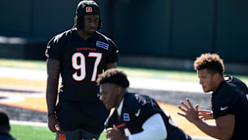 Bengals defensive end Shemar Stewart looks on during the Bengals Rookie Mini Camp on Friday, May 9, 2025 at Paycor Stadium in Cincinnati.