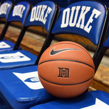 Mar 7, 2020; Durham, North Carolina, USA; A general overview of the Duke Blue Devils bench prior to a game against the North Carolina Tar Heels at Cameron Indoor Stadium. Mandatory Credit: Rob Kinnan-USA TODAY Sports