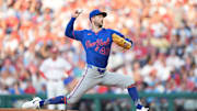 Jun 21, 2025; Philadelphia, Pennsylvania, USA; New York Mets starting pitcher Griffin Canning (46) throws a pitch against the Philadelphia Phillies in the first inning at Citizens Bank Park. Mandatory Credit: Kyle Ross-Imagn Images