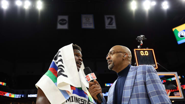 Jan 27, 2023; Minneapolis, Minnesota, USA; Minnesota Timberwolves guard Anthony Edwards (1) is