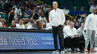 Nov 26, 2025; Las Vegas, NV, USA; Tennessee Volunteers head coach Rick Barnes looks on in the second half against the Kansas Jayhawks in the 2025 Players Era Festival third place game at MGM Grand Garden Arena. Mandatory Credit: Kirby Lee-Imagn Images