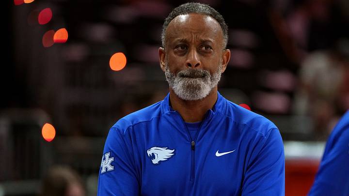 Feb 9, 2026; Austin, Texas, USA; Kentucky Wildcats head coach Kenny Brooks enters the court before the start of the game against the Texas Longhorns at Moody Center. Mandatory Credit: Dustin Safranek-Imagn Images