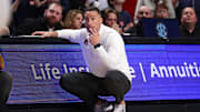 Nov 16, 2025; Birmingham, Alabama, USA; Auburn Tigers head coach Steven Pearl watches nervously during the second half against the Houston Cougars at Legacy Arena at BJCC. Mandatory Credit: David Leong-Imagn Images