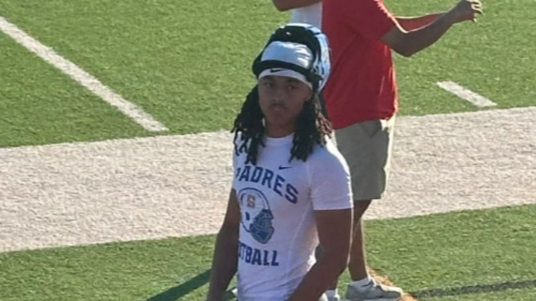 2027 four-star defensive back Malakai Taufoou from Junipero Serra in San Mateo, California, at Serra-De La Salle Football Showcase inside Brady Family Stadium. 