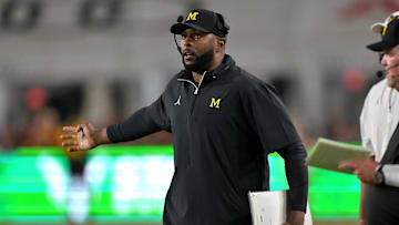 Oct 11, 2025; Los Angeles, California, USA; Michigan Wolverines head coach Sherrone Moore in the second half against the USC Trojans at United Airlines Field at the Los Angeles Memorial Coliseum. Mandatory Credit: Jayne Kamin-Oncea-Imagn Images