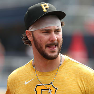 Aug 6, 2025; Pittsburgh, Pennsylvania, USA;  Pittsburgh Pirates pitcher Paul Skenes (30) looks on before the game against the San Francisco Giants at PNC Park. Mandatory Credit: Charles LeClaire-Imagn Images