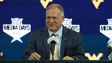 Jul 9, 2025; Frisco, TX, USA; West Virginia head coach Rich Rodriguez speaks with the media during 2025 Big 12 Football Media Days at The Star. Mandatory Credit: Raymond Carlin III-Imagn Images