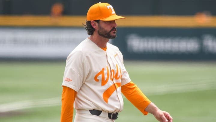 Tennessee head baseball coach Tony Vitello during a NCAA baseball game at Lindsey Nelson Stadium on Saturday, May 18, 2024. Tennessee won 4-1 against South Carolina. Tennessee head baseball coach Tony Vitello during a NCAA baseball game at Lindsey Nelson Stadium on Saturday, May 18, 2024. Tennessee won 4-1 against South Carolina.