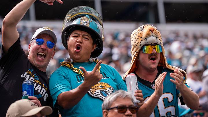 Jaguar fans show the support during the second quarter of an NFL football game between the Carolina Panthers at Jacksonville Jaguars at EverBank Stadium Sunday September 7, 2025. [Doug Engle/Florida Times-Union]