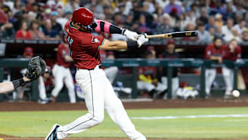 May 28, 2025; Phoenix, Arizona, USA; Arizona Diamondbacks second baseman Jordan Lawlar against the Pittsburgh Pirates at Chase Field. Mandatory Credit: Mark J. Rebilas-Imagn Images