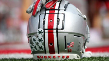 Sep 7, 2019; Columbus, OH, USA; Ohio State Buckeyes helmet before the game against the Cincinnati Bearcats at Ohio Stadium. Mandatory Credit: Joe Maiorana-USA TODAY Sports