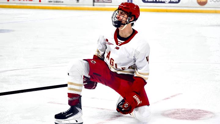 Will Moore on the ice at Conte Forum during his freshman season for Boston College. Moore joined fellow Bruins prospects James Hagens and Dean Letourneau on the Eagles roster for the 2025-26 season. Will Moore on the ice at Conte Forum during his freshman season for Boston College. Moore joined fellow Bruins prospects James Hagens and Dean Letourneau on the Eagles roster for the 2025-26 season.