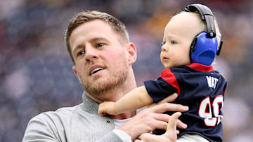 Houston Texans legend J.J. Watt was down on the field with his son Koa before calling the come from behind victory over the Jacksonville Jaguars