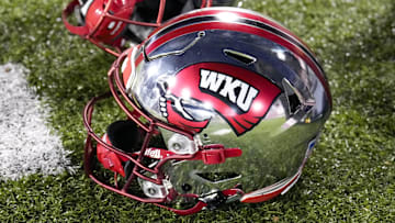 Dec 18, 2023; Charlotte, NC, USA; Western Kentucky Hilltoppers helmet during the second half at Charlotte 49ers' Jerry Richardson Stadium. Mandatory Credit: Jim Dedmon-Imagn Images