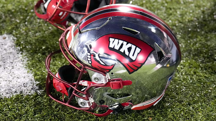 Dec 18, 2023; Charlotte, NC, USA; Western Kentucky Hilltoppers helmet during the second half at Charlotte 49ers' Jerry Richardson Stadium. Mandatory Credit: Jim Dedmon-Imagn Images