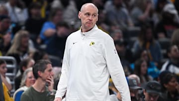 Dec 8, 2024; Indianapolis, Indiana, USA; Indiana Pacers head coach Rick Carlisle looks on during the second half against the Charlotte Hornets at Gainbridge Fieldhouse. Mandatory Credit: Robert Goddin-Imagn Images 