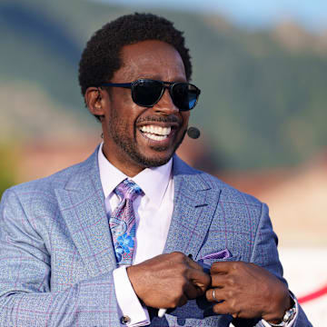 Sep 16, 2023; Boulder, Colorado, USA; Desmond Howard on the set of ESPN College GameDay prior to the game between the Colorado Buffaloes and the Colorado State Rams at Folsom Field. Mandatory Credit: Andrew Wevers-Imagn Images