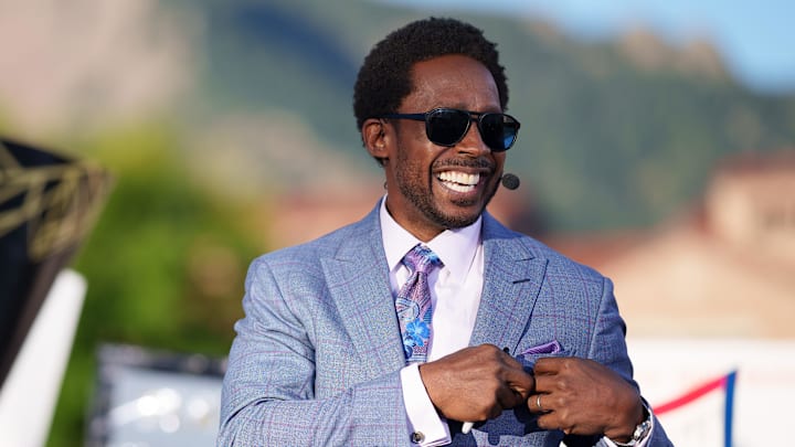 Sep 16, 2023; Boulder, Colorado, USA; Desmond Howard on the set of ESPN College GameDay prior to the game between the Colorado Buffaloes and the Colorado State Rams at Folsom Field. Mandatory Credit: Andrew Wevers-Imagn Images