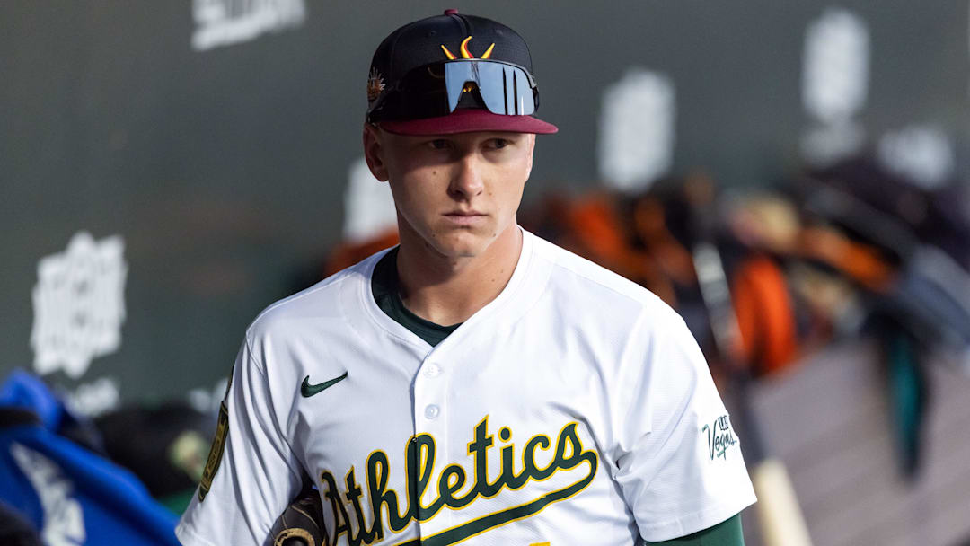 Nov 9, 2025; Mesa, AZ, USA; Oakland Athletics outfielder Ryan Lasko during the Arizona Fall League Fall Stars Game at Sloan Park. Mandatory Credit: Mark J. Rebilas-Imagn Images