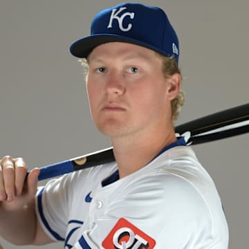 Feb 19, 2025; Surprise, AZ, USA; Kansas City Royals left fielder Joey Wiemer (22) poses for a photo during media day. Mandatory Credit: Jayne Kamin-Oncea-Imagn Images  