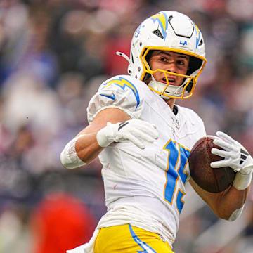 Chargers WR Ladd McConkey finished his rookie season with 82 catches and 240.9 fantasy points in PPR leagues. 