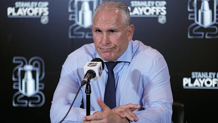 May 14, 2025; Toronto, Ontario, CAN; Toronto Maple Leafs head coach Craig Berube during the post game media conference after game five of the second round of the 2025 Stanley Cup Playoffs against the Florida Panthers at Scotiabank Arena. Mandatory Credit: John E. Sokolowski-Imagn Images